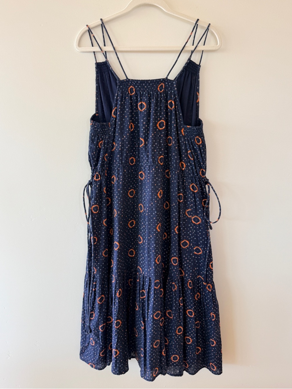 Apiece Apart Daphne Dress in Shibori Dot Midi Navy Blue Orange Womens Small - Picture 9 of 16